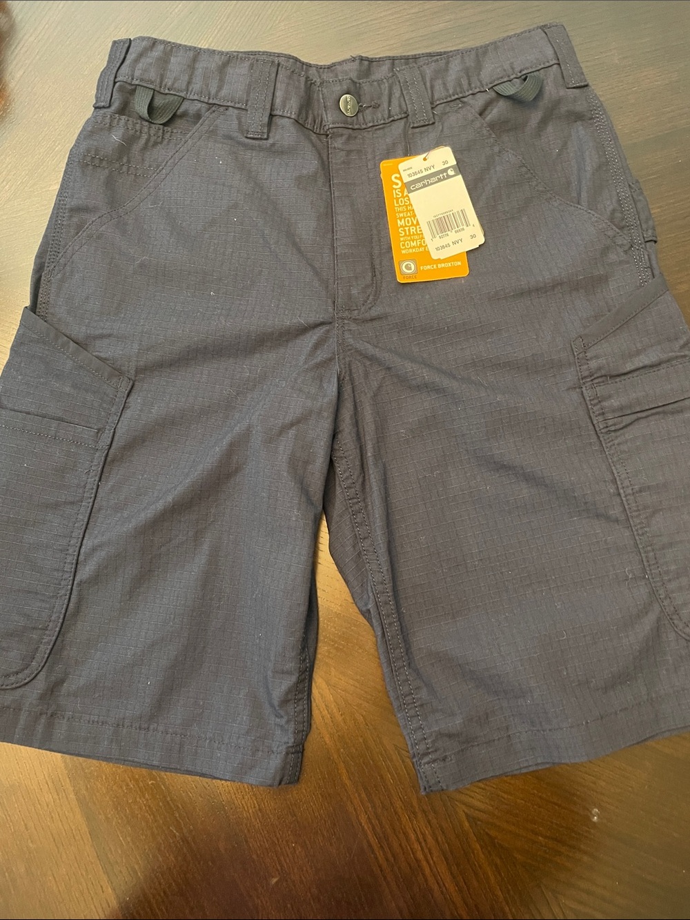 Carhartt Force Broxton Mens Navy Blue Ripstop Cargo Work Shorts Size 30 NEW